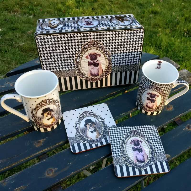 Porseleinen mokkenset honden - Tassen met onderleggers