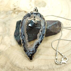 Agaat en toermalijn halsketting (sterling zilver 925)