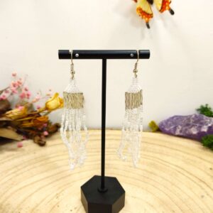 Witte Miyuki frengels oorhangers