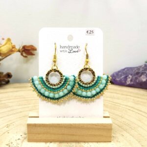 Halfronde oorhangers groen-goud