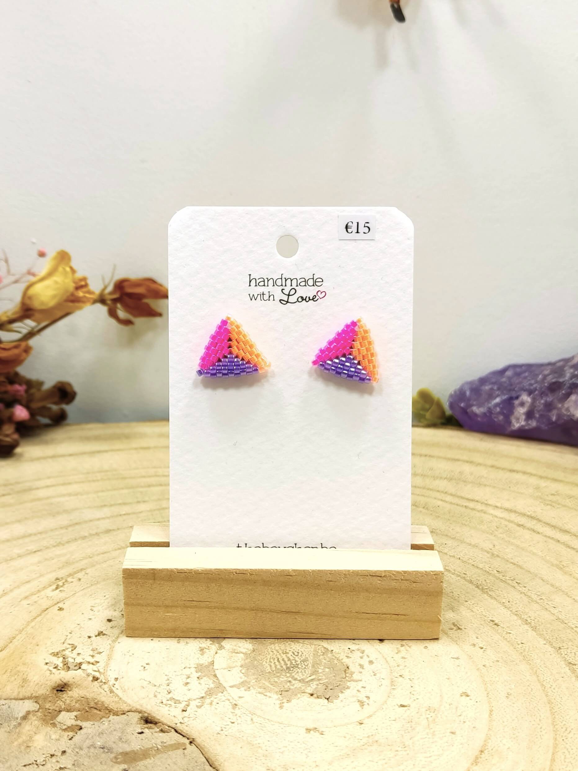 Miyuki oorknopjes paars roze geel