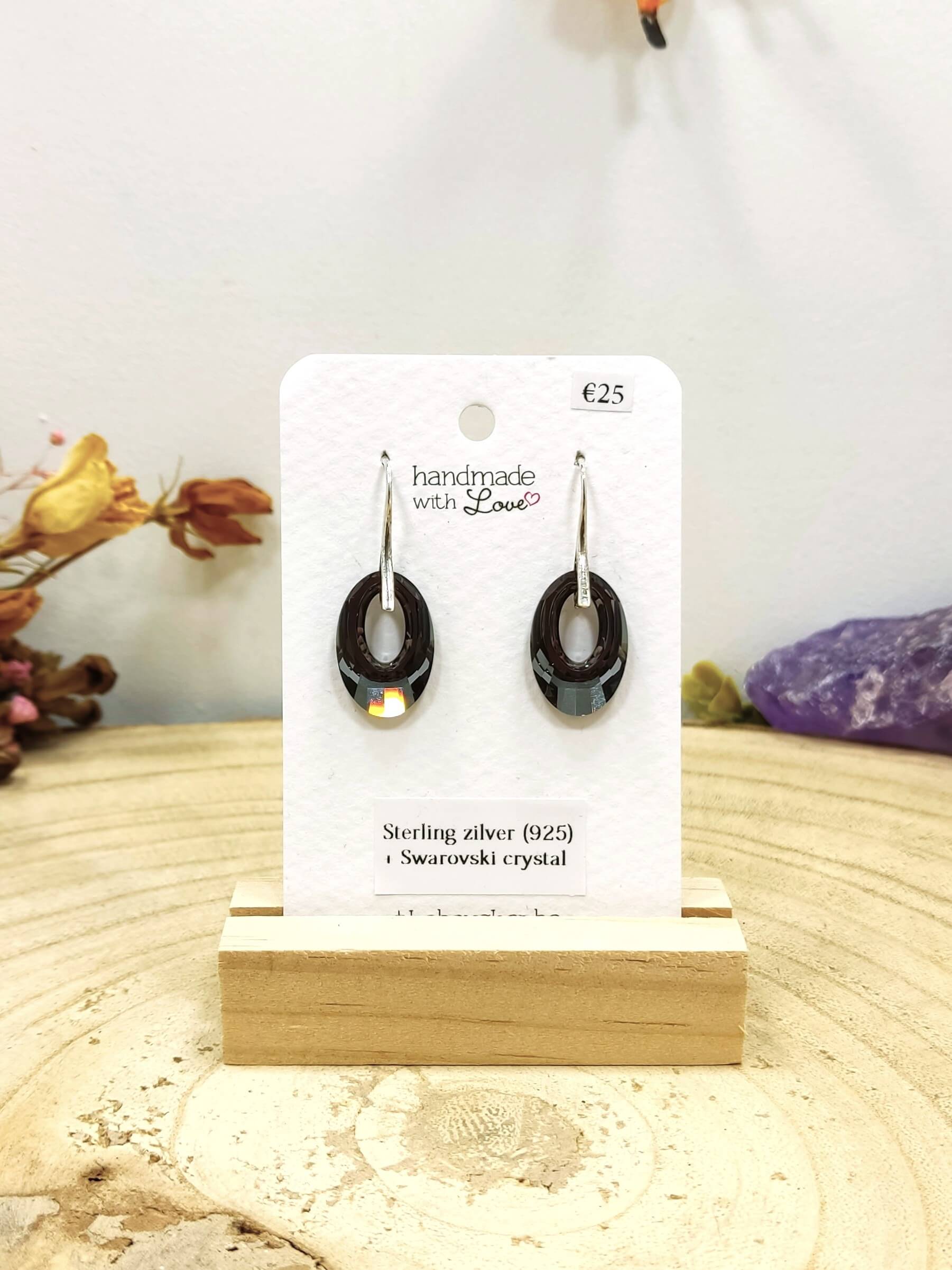 Swarovski kristallen schijf oorhangers (zwart)