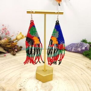 Franje oorhangers in abstract rood en blauw