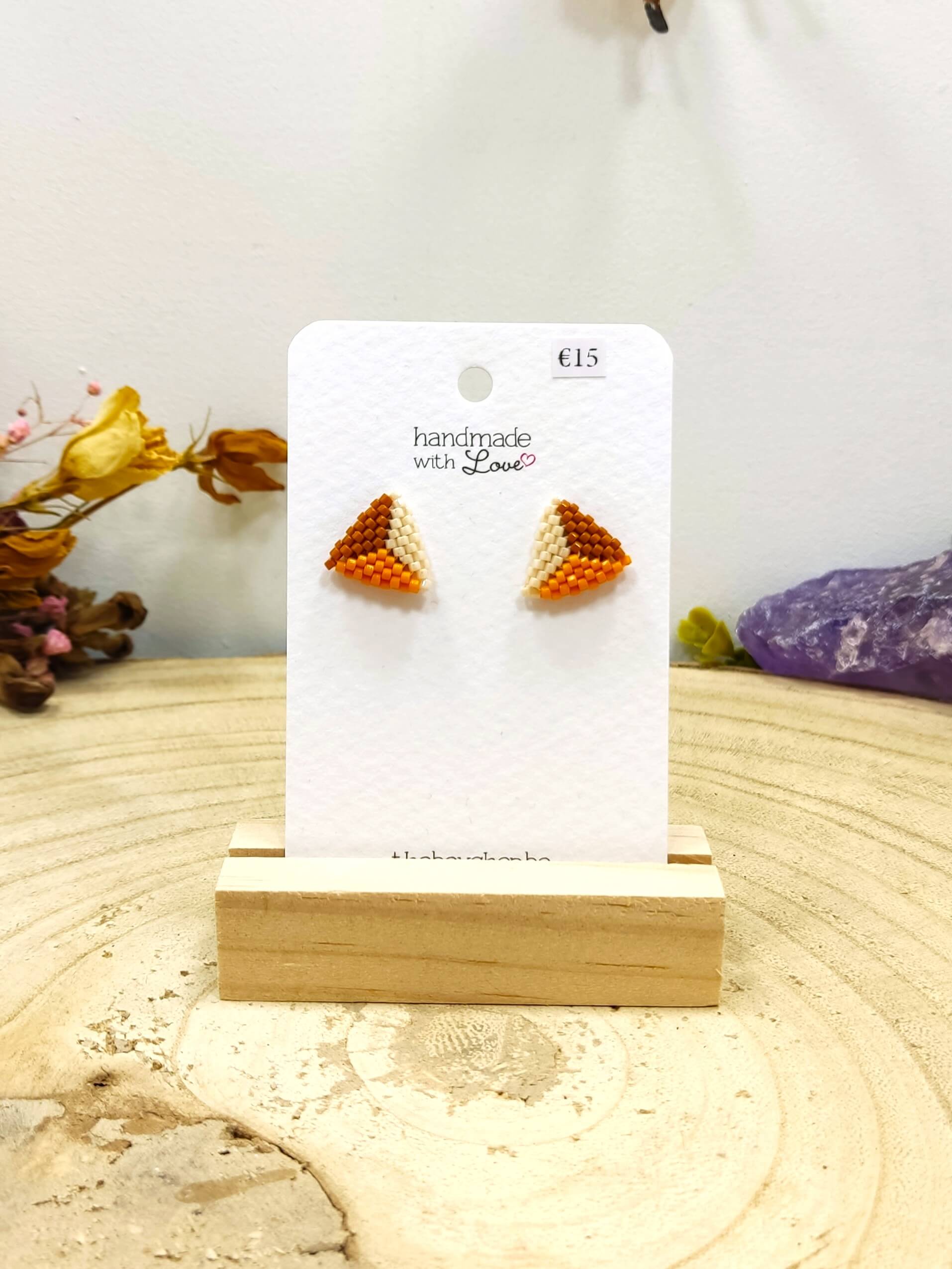 Miyuki oorknopjes bruin oker ecru