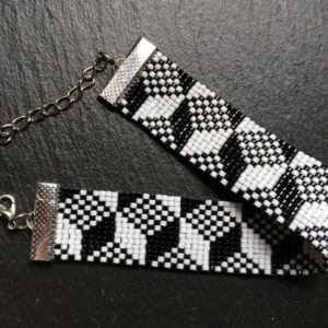Miyuki armband zwart/wit kubus