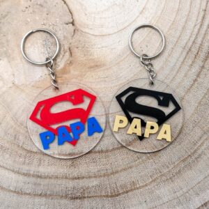 Superpapa sleutelhanger met eigen kleurkeuze