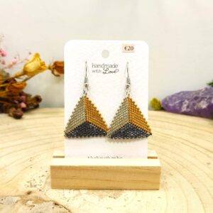 Driehoekige oorhangers zilver-goud-zwart