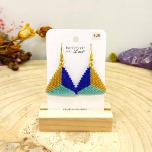 Driehoekige oorhangers goud-blauw