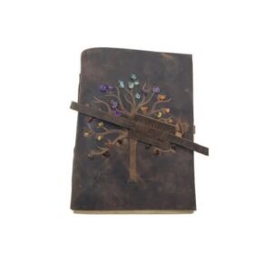 Lederen notitieboek levensboom en kristallen 16x20cm