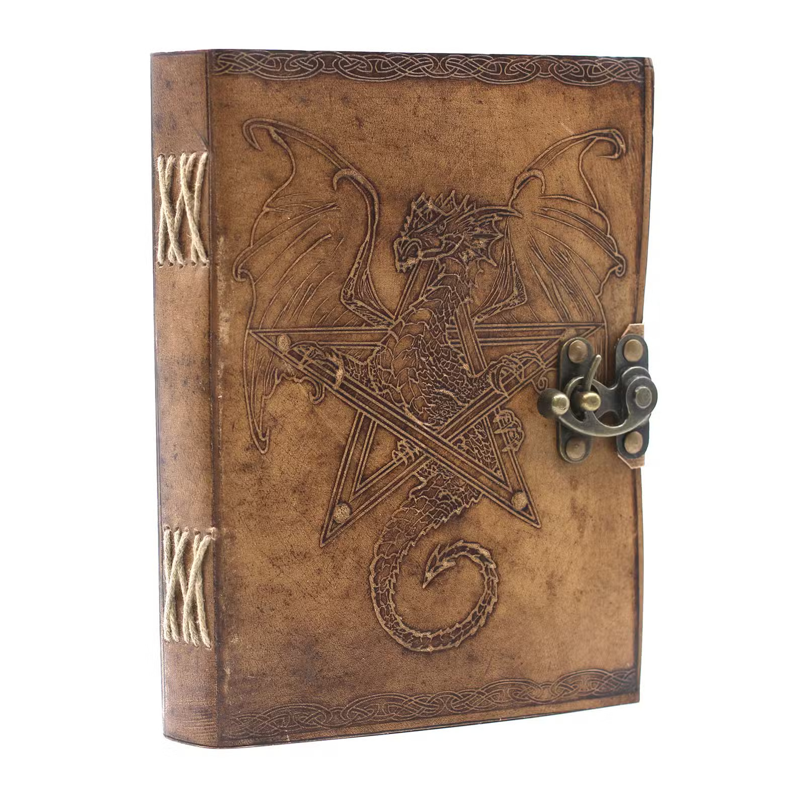 Lederen notitieboek pentagram met draak