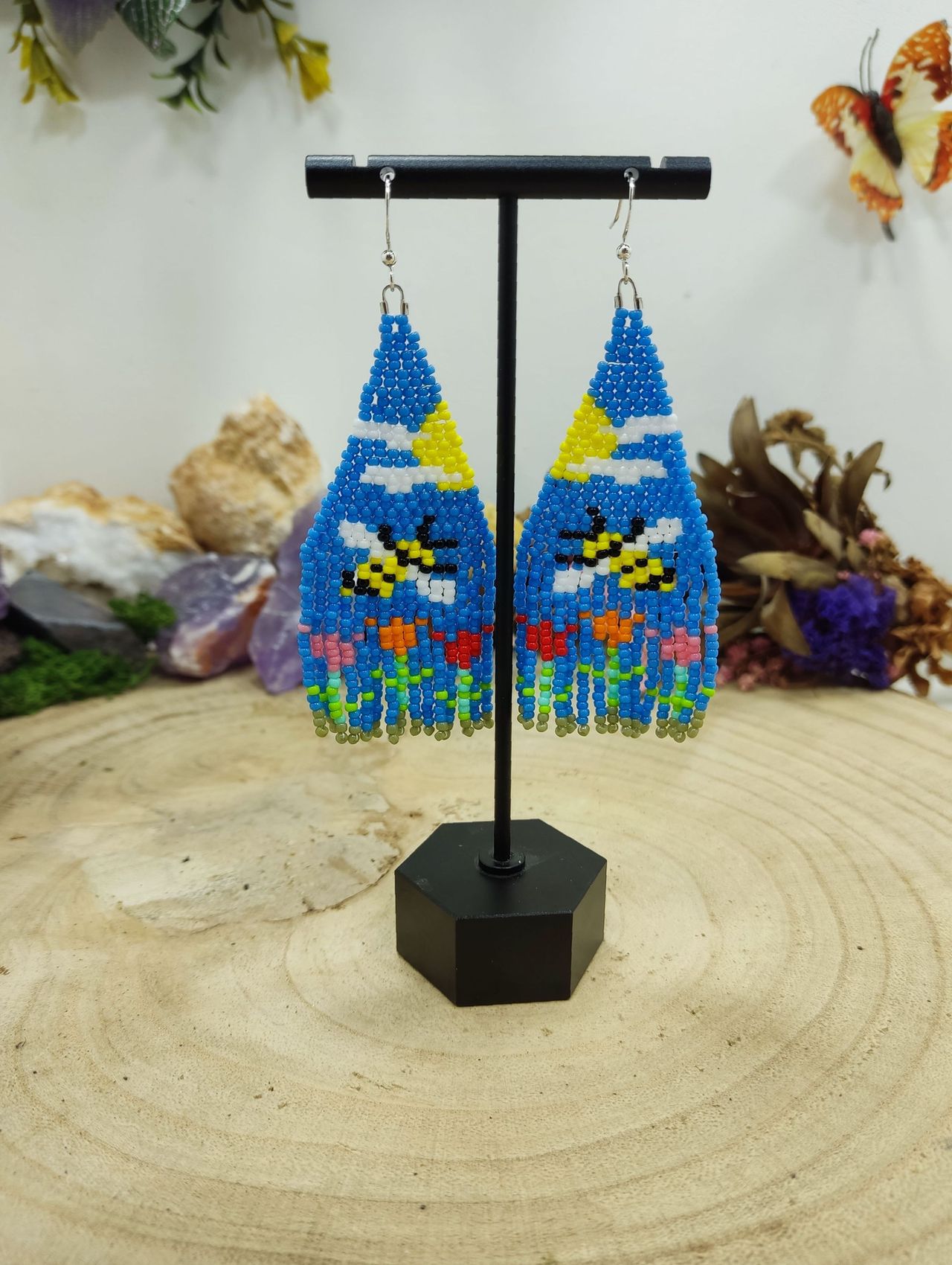 Franje oorhangers bijtjes en bloemen