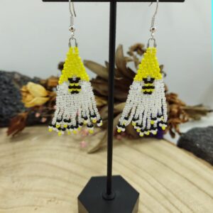 Franje oorhangers bijen in zwart, geel en kristal